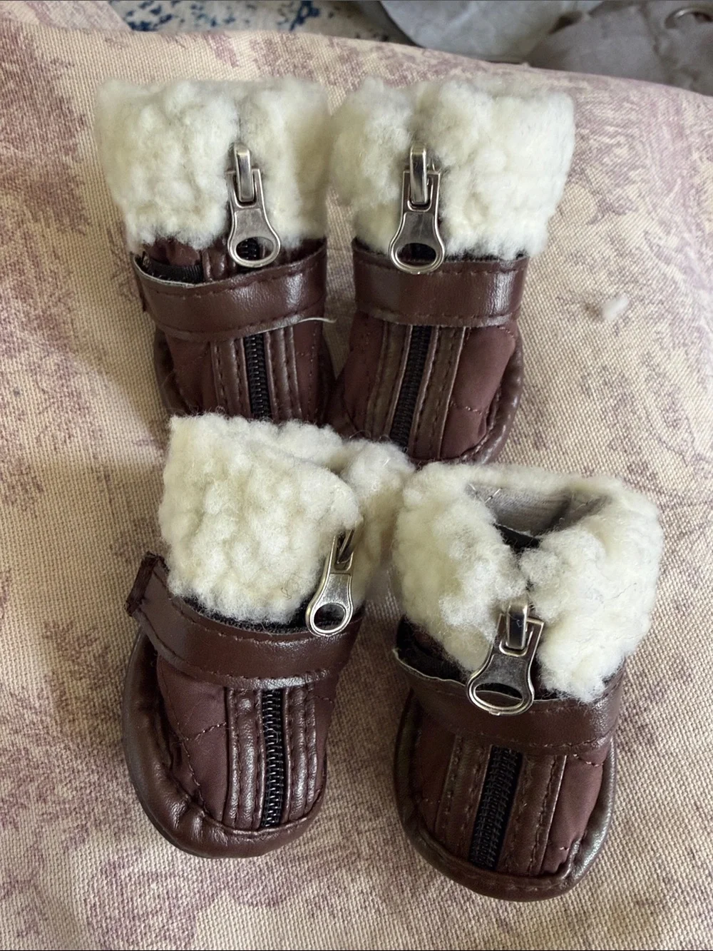 Cozy Brown Faux-Shearling Dog Booties with Front Zipper